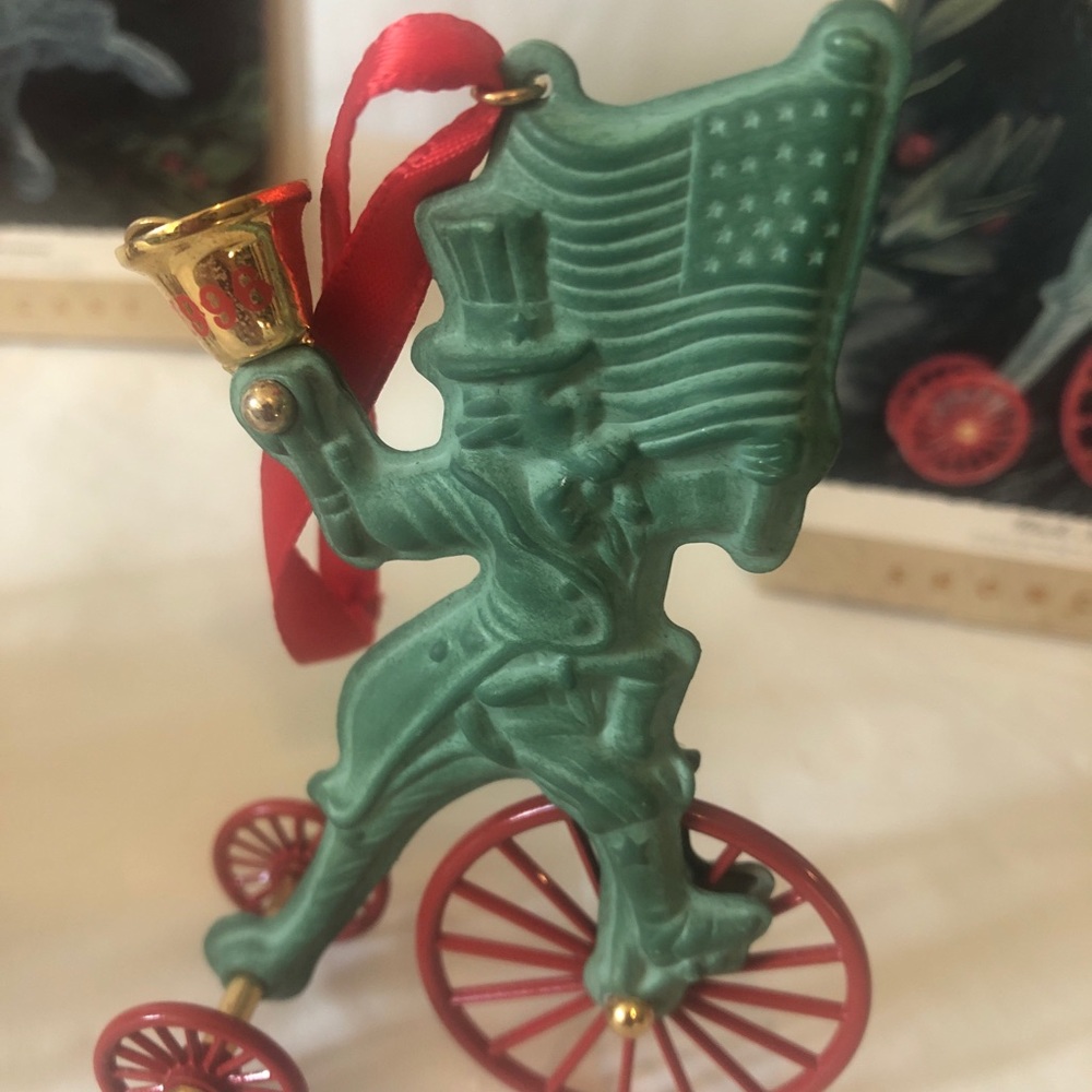 Hallmark Turn of Century die cast toy brass bell ornaments Uncle Sam and Fireman - Picture 7 of 10